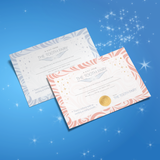 Foil Stamped Tooth Fairy Certificates featuring a charming design in silver and gold, perfect for celebrating lost teeth. This delightful certificate from the tooth fairy adds a magical touch to childhood memories.